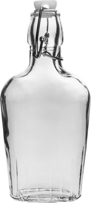 Láhev 250 ml placatka sklo s pákovým uzávěrem ozdobná