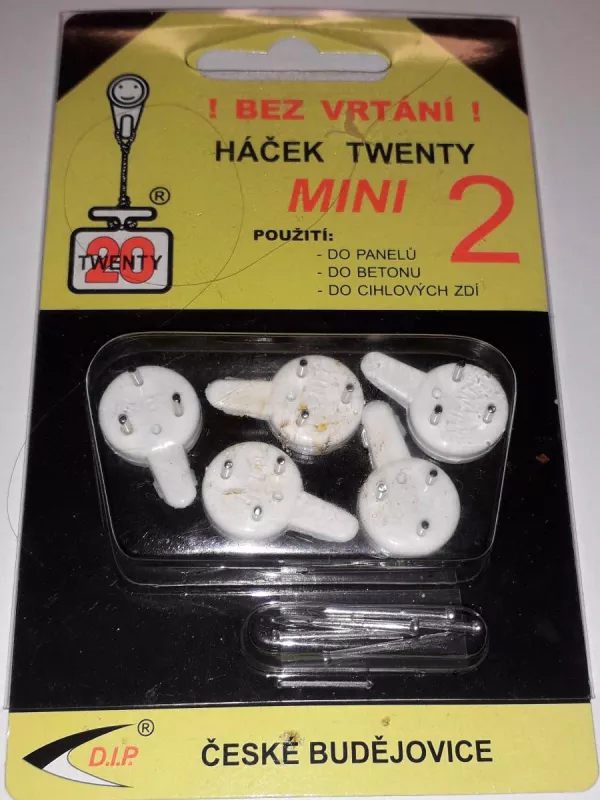 Háček Twenty mini 2 bílá plast 5ks