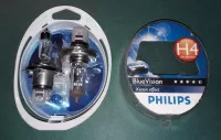 sada žárovek H4 Blue Vision ultra 2xH4+2x5W Philips