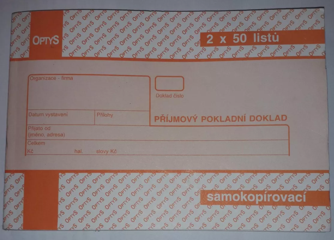 Příjmový doklad A6, samopropisovací, 2x48listů