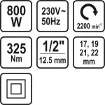 Elektrický rázový utahovák 800W, 325Nm